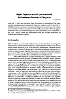 Nepali Experience and Experiment with Arbitration on Commercial Disputes / Suvedi, Om in NJA Law Journal (v.1 : 1 Jan 2007 - Dec 2007)