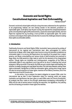 Economic and Social Rights: Constitutional Aspiration and Their Enforceability / Subedi, Nahakul in NJA Law Journal (v.1 : 1 Jan 2007 - Dec 2007)