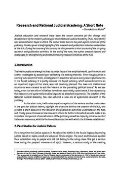 Research and National Judicial Academy: A Short Note / Mulmi, Shreekrishna in NJA Law Journal (v.1 : 1 Jan 2007 - Dec 2007)