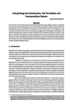 Interpreting the Constitution: the Formalism and Contextualism Debate / Khatiwada, Apurba in NJA Law Journal (v. 2 : 1 Jan 2008 - Dec 2008)