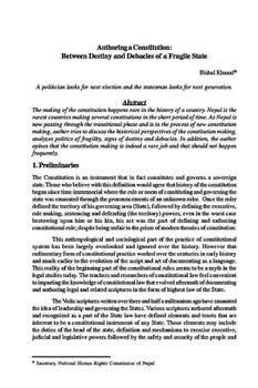 Authoring a Constitution: Between Destiny and Debacles of a Fragile State / Khanal, Bishal in NJA Law Journal (v. 3 : 1 Jan 2009 - Dec 2009)