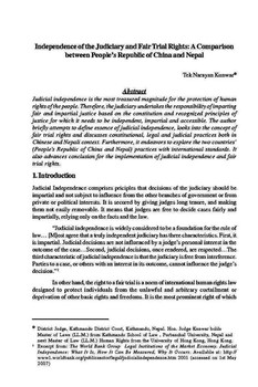 Independence of the Judiciary and Fair Trial Rights: A Comparison between People’s Republic of China and Nepal / Kunwar, Tek Narayan in NJA Law Journal (v. 3 : 1 Jan 2009 - Dec 2009)