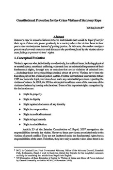 Constitutional Protection for Crime Victims of Statutory Rape / Subedi, Yubraj in NJA Law Journal (v. 3 : 1 Jan 2009 - Dec 2009)