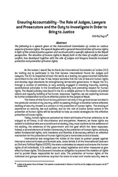 Ensuring Accountability - The Role of Judges, Lawyers and Prosecutors and the Duty to Investigate in Order to Bring to Justice / Regmi, Khil Raj in NJA Law Journal (v. 4 : 1 Jan 2010 - Dec 2010)