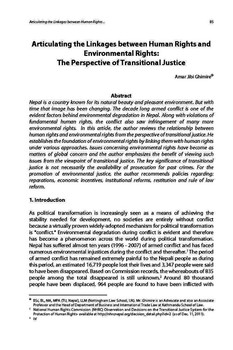 Articulating the Linkages between Human Rights and Environmental Rights: the Perspective of Transitional Justice / Ghimire, Amar Jibi in NJA Law Journal (v. 5 : 1 Jan 2011 - Dec 2011)