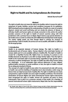Right to Health and Its Jurisprudence: An Overview / Poudel, Mahesh Sharma in NJA Law Journal (v. 5 : 1 Jan 2011 - Dec 2011)