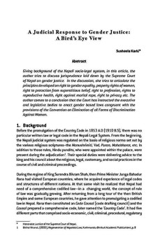 A Judicial Response to Gender Justice: A Birds Eye View / Karki, Sushila in NJA Law Journal (Special Issue Jan 2012 - Dec 2012)