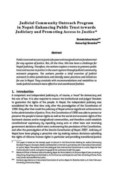 Judicial Community Outreach Program in Nepal: Enhancing Public Trust towards Judiciary and Promoting Access to Justice / Mulmi, Shreekrishna in NJA Law Journal (Special Issue Jan 2012 - Dec 2012)